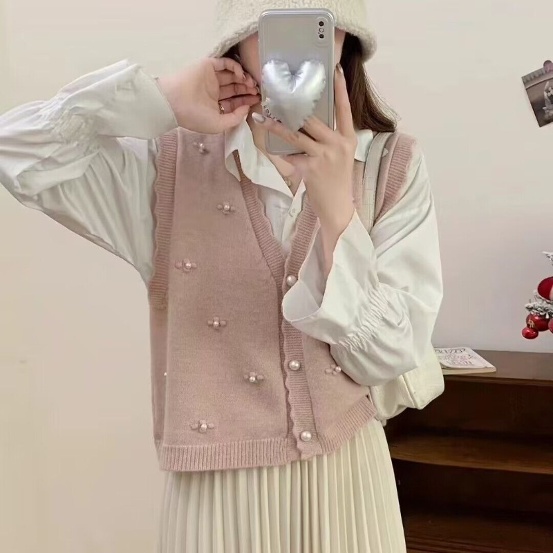Winter Clothing Offer - Розовые вязаные жилеты для женщин, повседневная